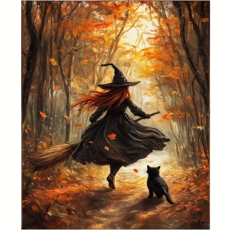 Retro Alloween Autumn Witch On - Resin Art On Canvas 评论和价格
