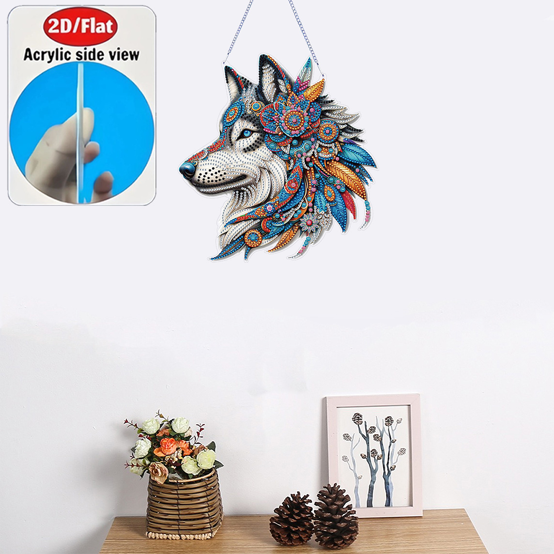2D Flat Fantasy Color Wolf Sou - Resin Art Acrylic 评论和价格