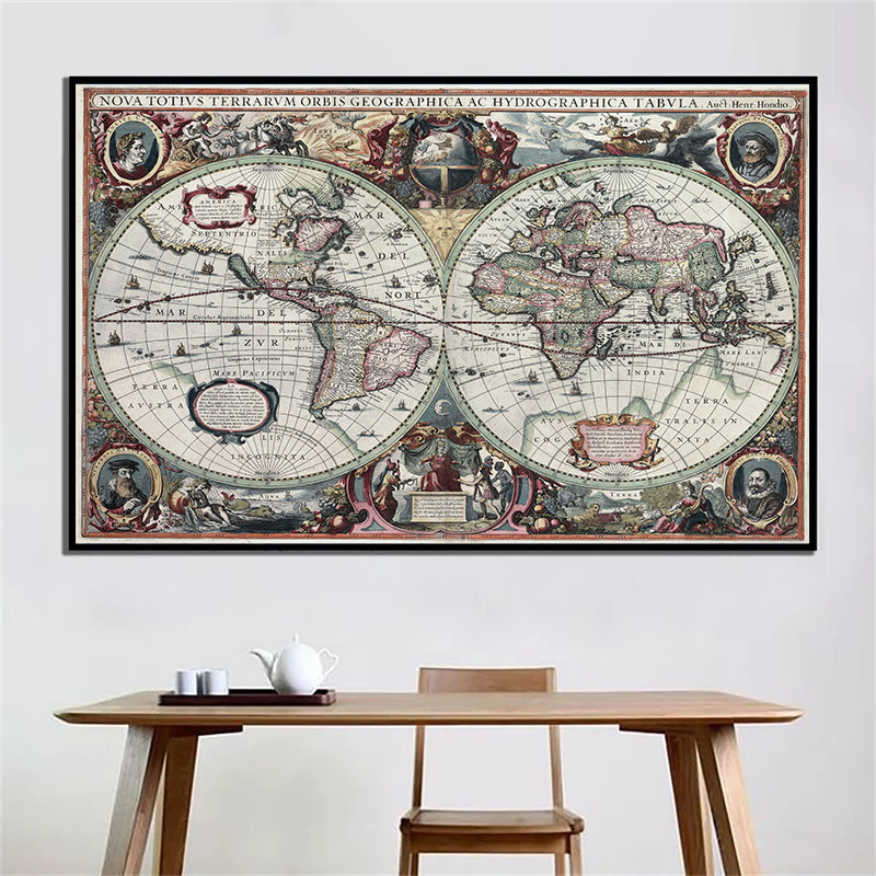 Retro World Map Nautical Ocean - Resin Art On Canvas 评论和价格